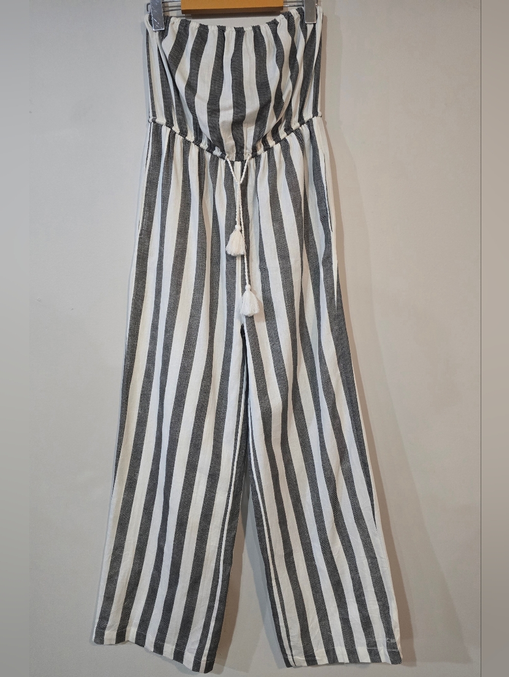 GOA JAPNA BEACHWEAR GREY & WHITE BOHO Tassel Waist JUMPSUIT. SIZE M
